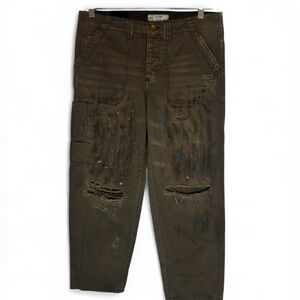 Free People Olive Cargo Style Distressed Pants